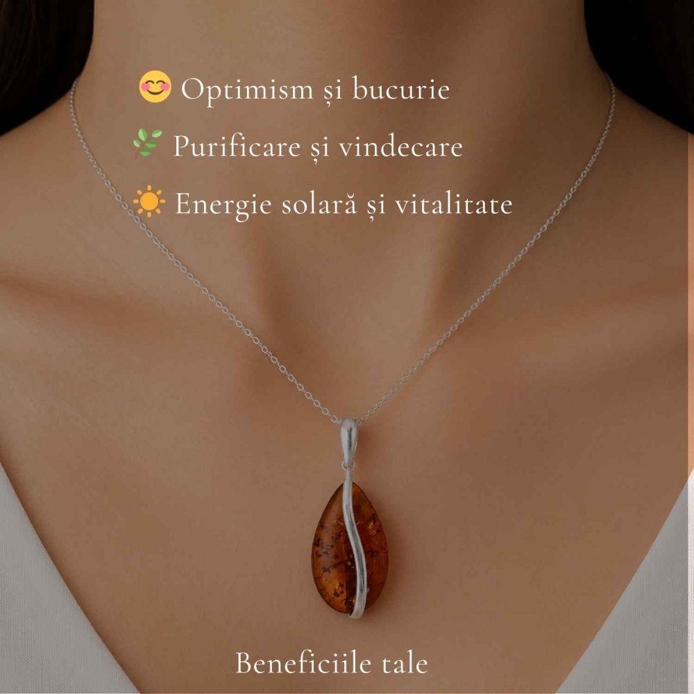 Colier Argint 925 cu Chihlimbar Lacrima – Protectie, Caldura si Eleganta Naturala [3]