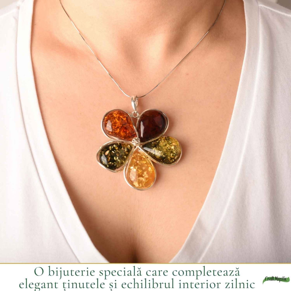 Colier Argint 925 cu Chihlimbar Floare – Feminitate si Energie Solara [2]