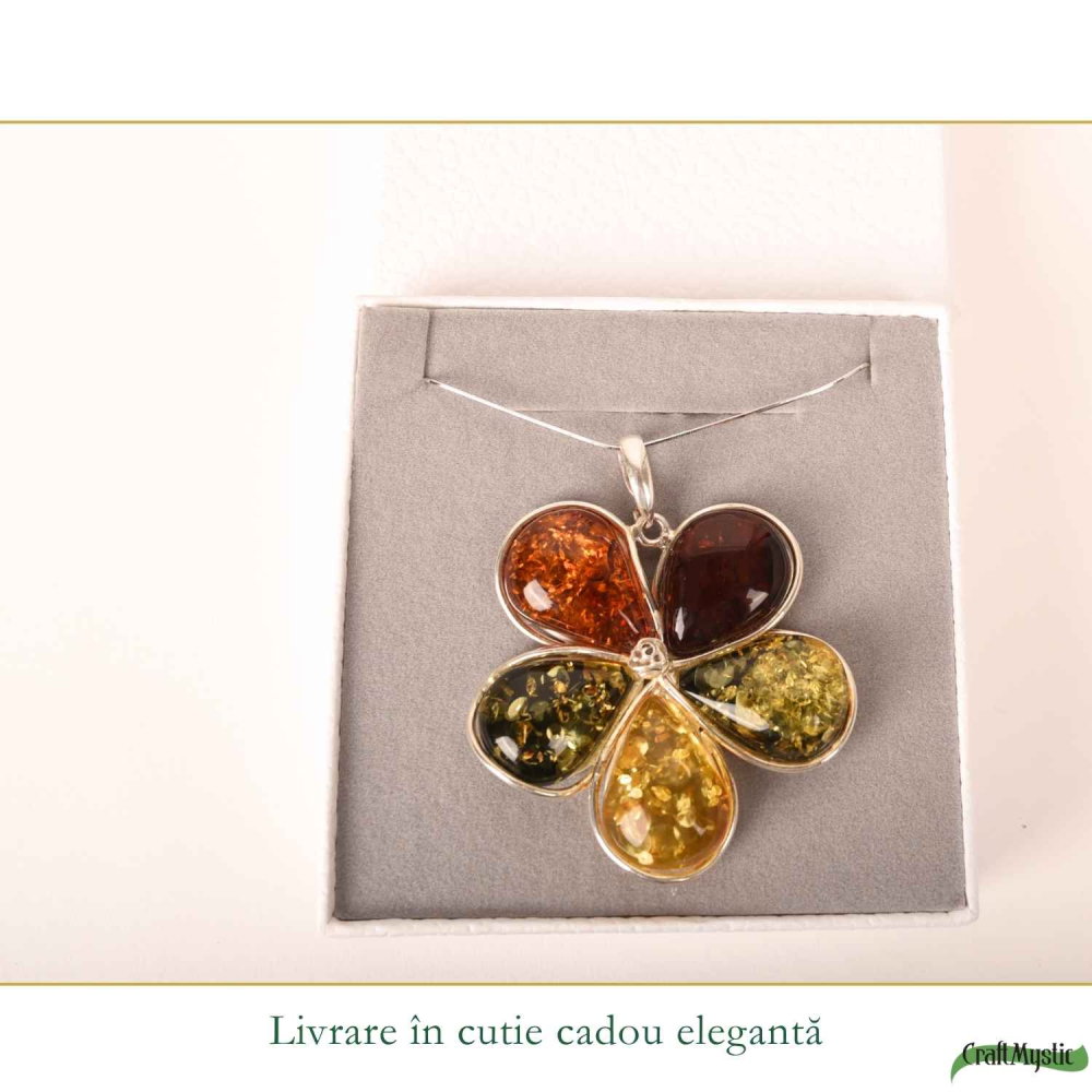 Colier Argint 925 cu Chihlimbar Floare – Feminitate si Energie Solara [6]