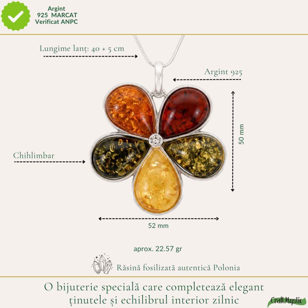 Colier Argint 925 cu Chihlimbar Floare – Feminitate si Energie Solara [4]