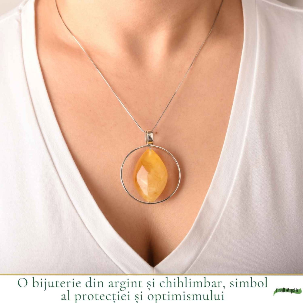 Colier Argint 925 cu Chihlimbar Frunza – Energie Naturala si Eleganta Organica [2]