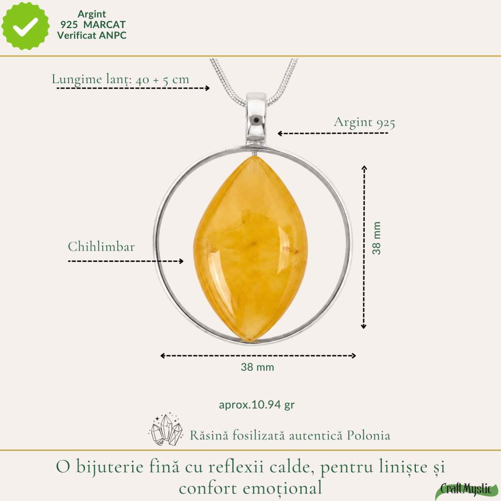 Colier Argint 925 cu Chihlimbar Frunza – Energie Naturala si Eleganta Organica [4]