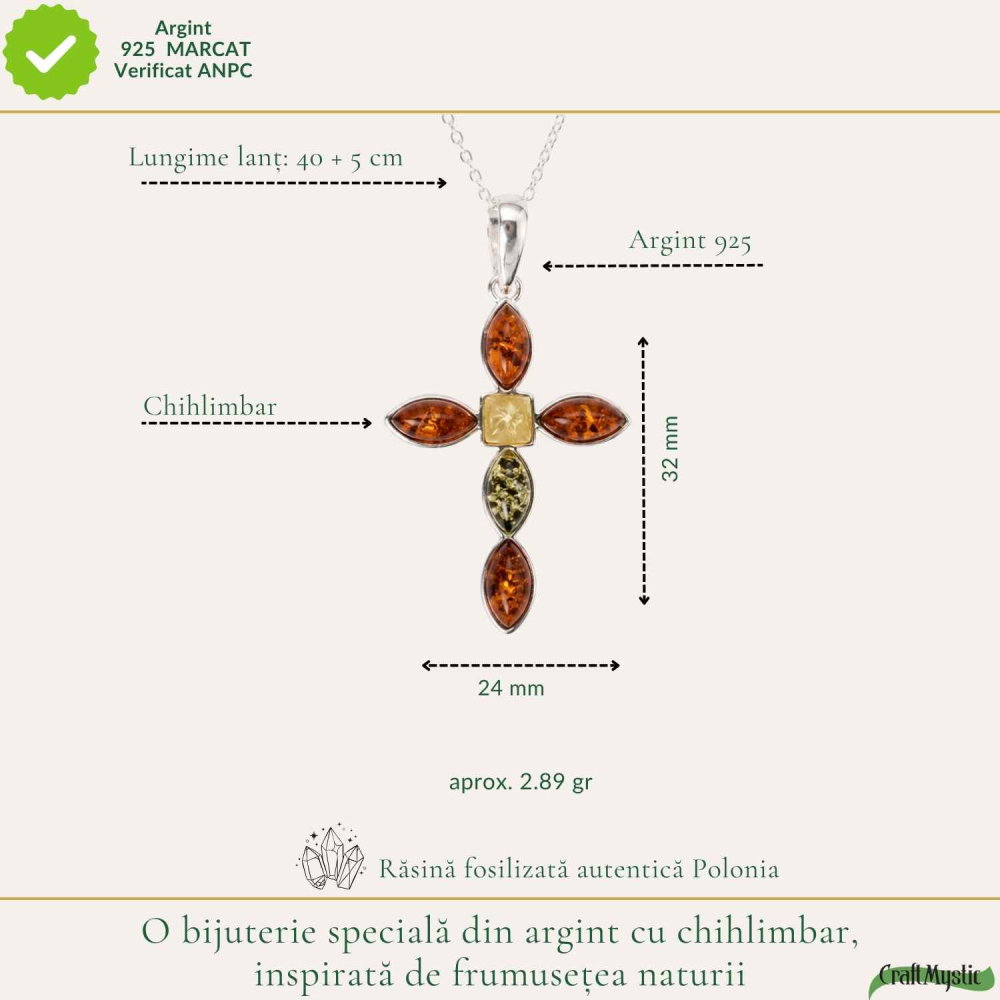 Colier Argint 925 cu Chihlimbar Cruce – Protectie si Energie Luminoasa [4]
