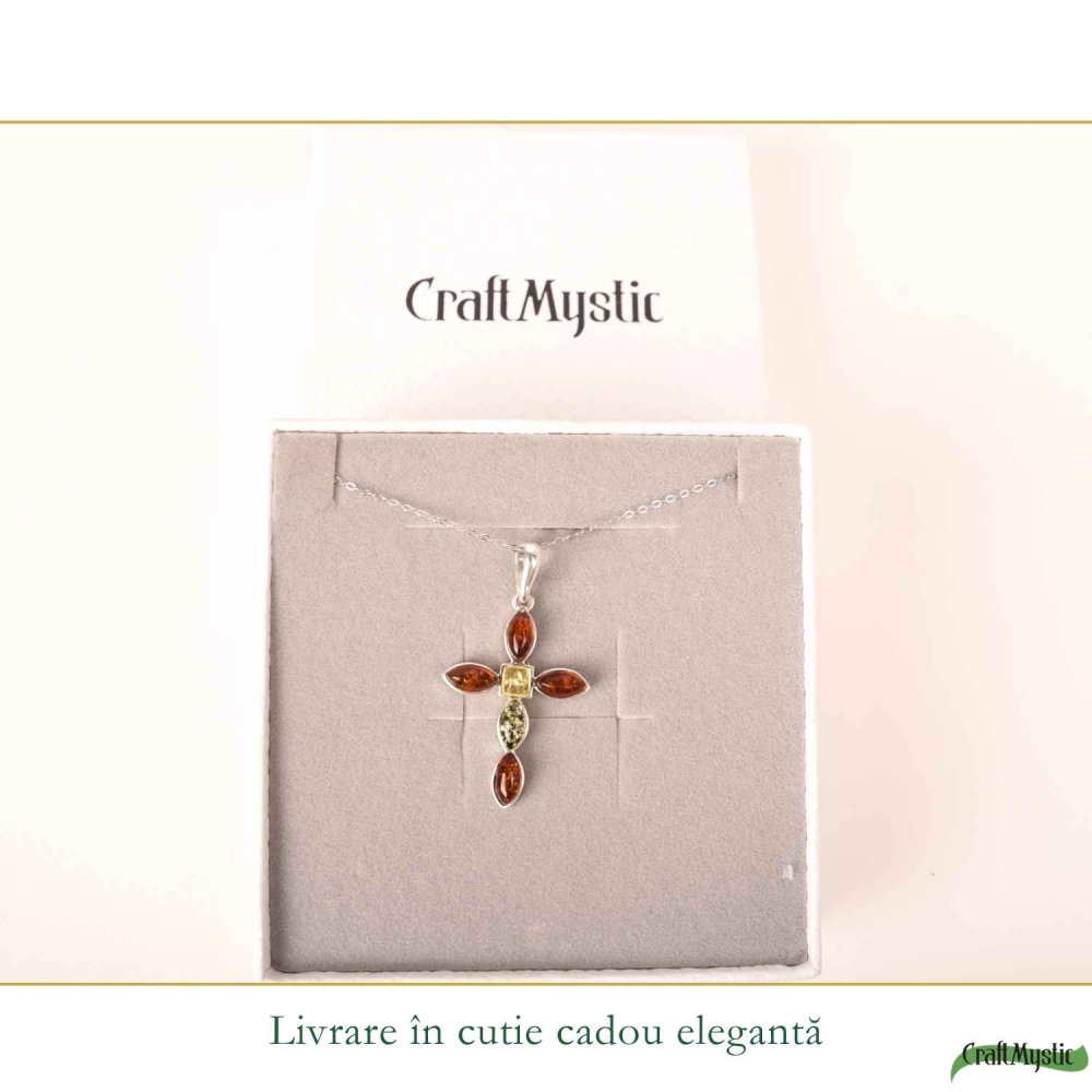 Colier Argint 925 cu Chihlimbar Cruce – Protectie si Energie Luminoasa [6]