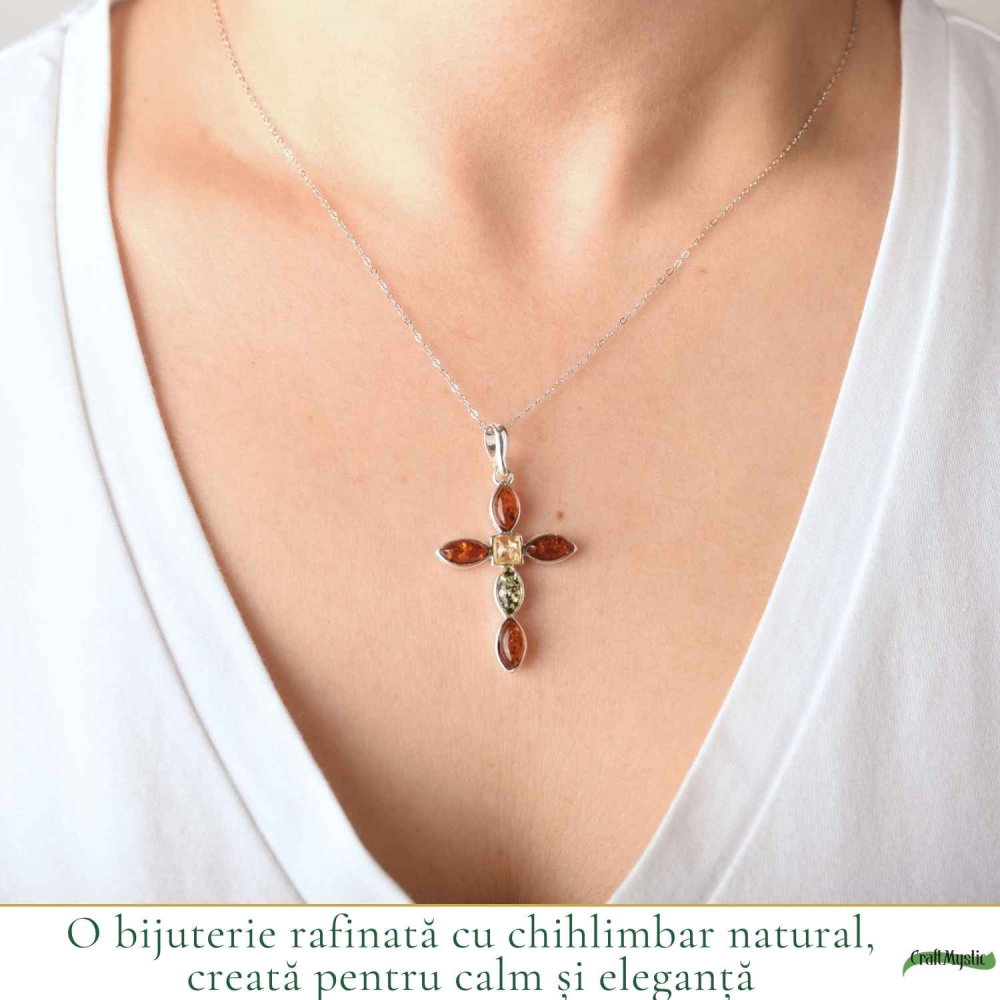 Colier Argint 925 cu Chihlimbar Cruce – Protectie si Energie Luminoasa [2]