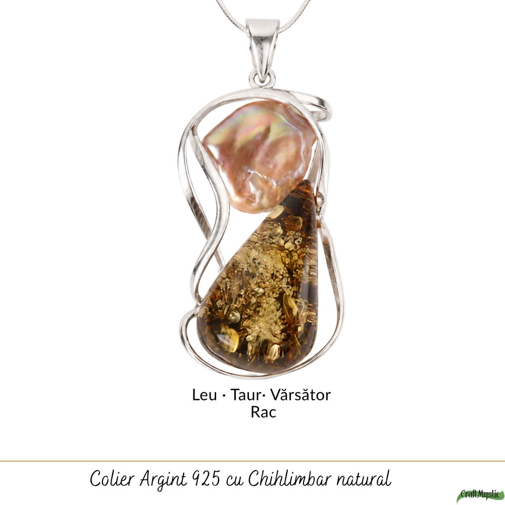 Colier Argint 925 cu Chihlimbar Verde si Perla – Eleganta si Feminitate [5]