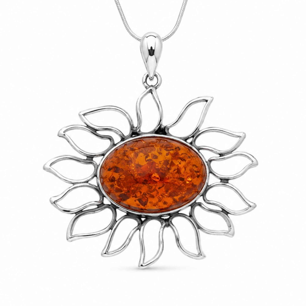 Colier Argint 925 Floare cu Chihlimbar – Energie Pozitiva si Protectie [1]