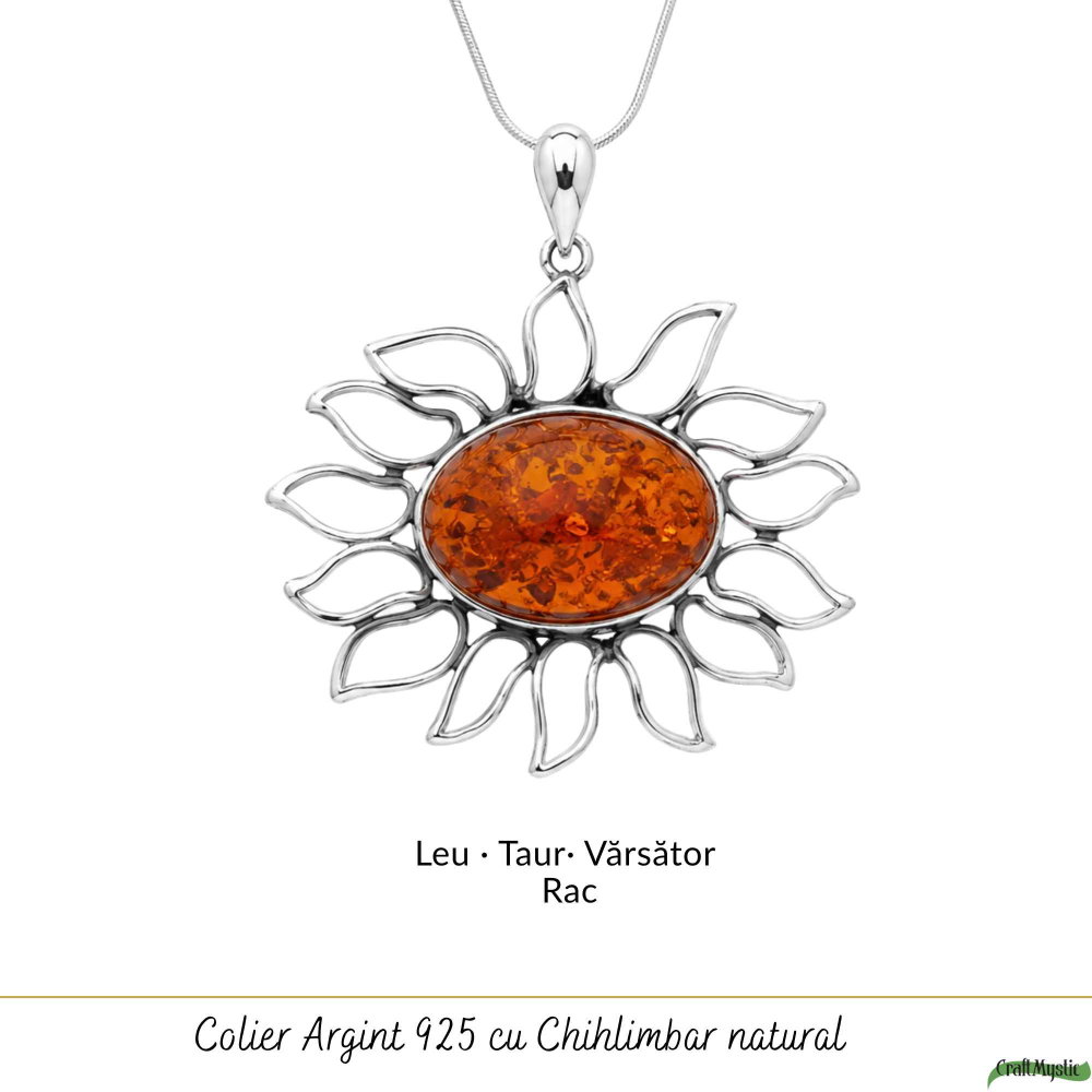 Colier Argint 925 Floare cu Chihlimbar – Energie Pozitiva si Protectie [5]