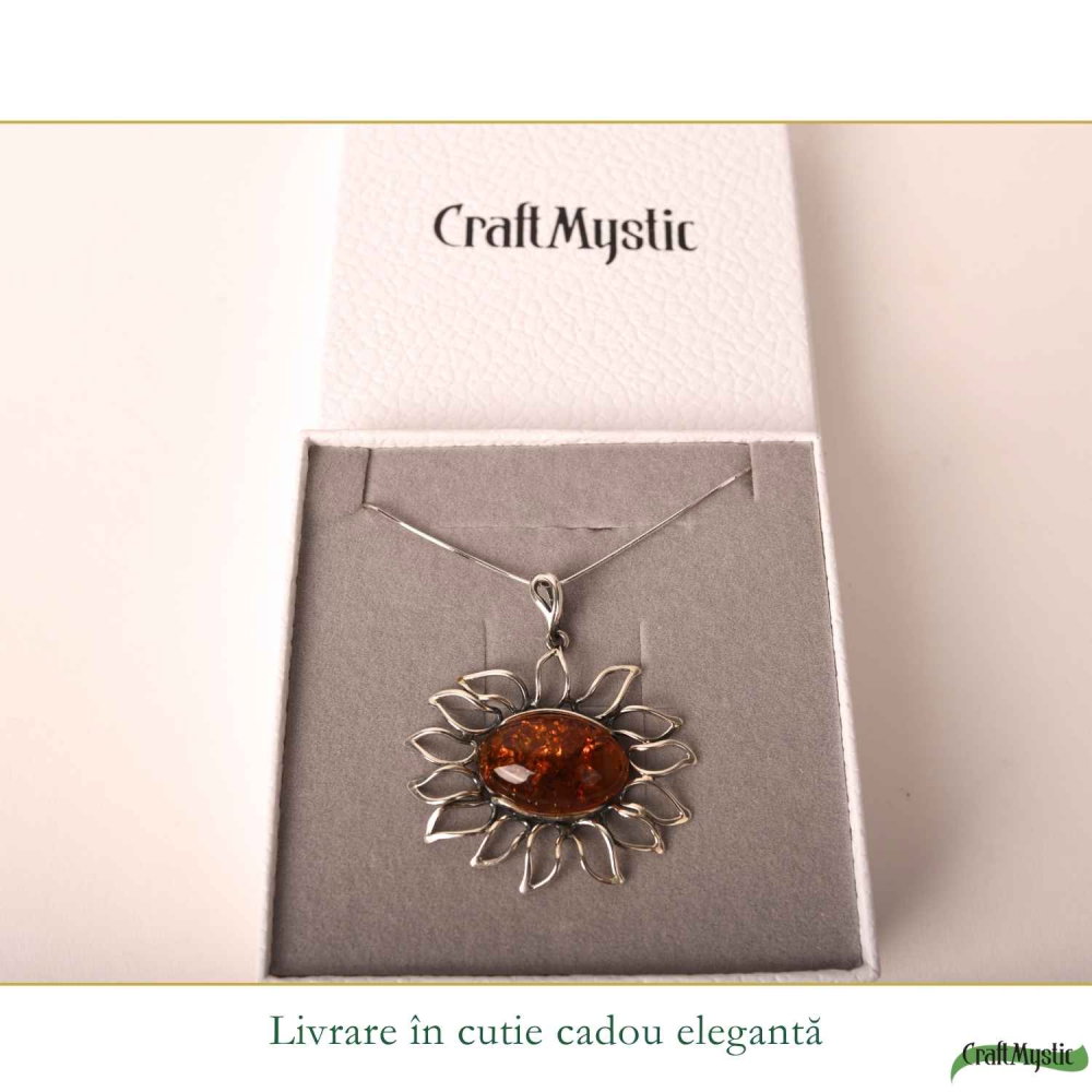 Colier Argint 925 Floare cu Chihlimbar – Energie Pozitiva si Protectie [6]