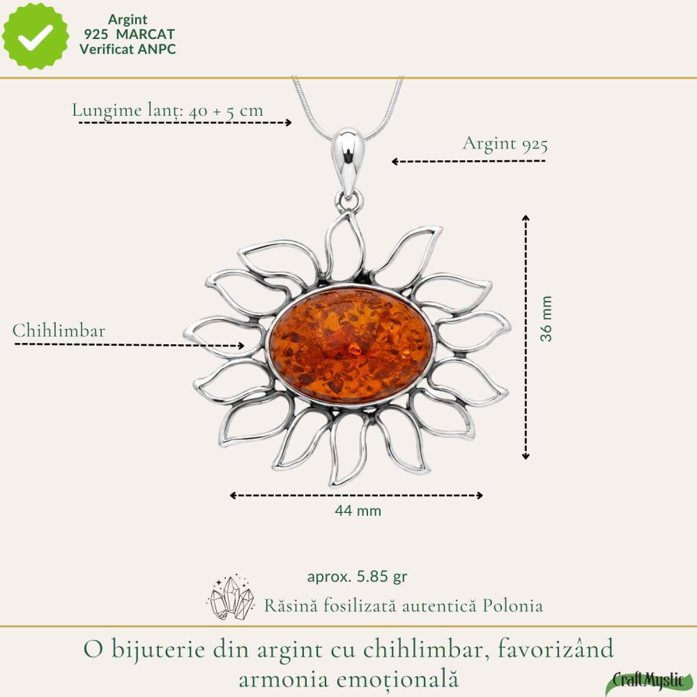 Colier Argint 925 Floare cu Chihlimbar – Energie Pozitiva si Protectie [4]