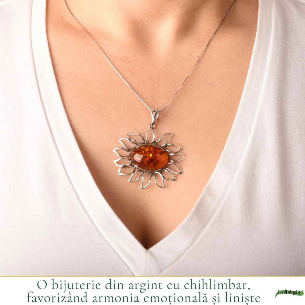 Colier Argint 925 Floare cu Chihlimbar – Energie Pozitiva si Protectie [2]