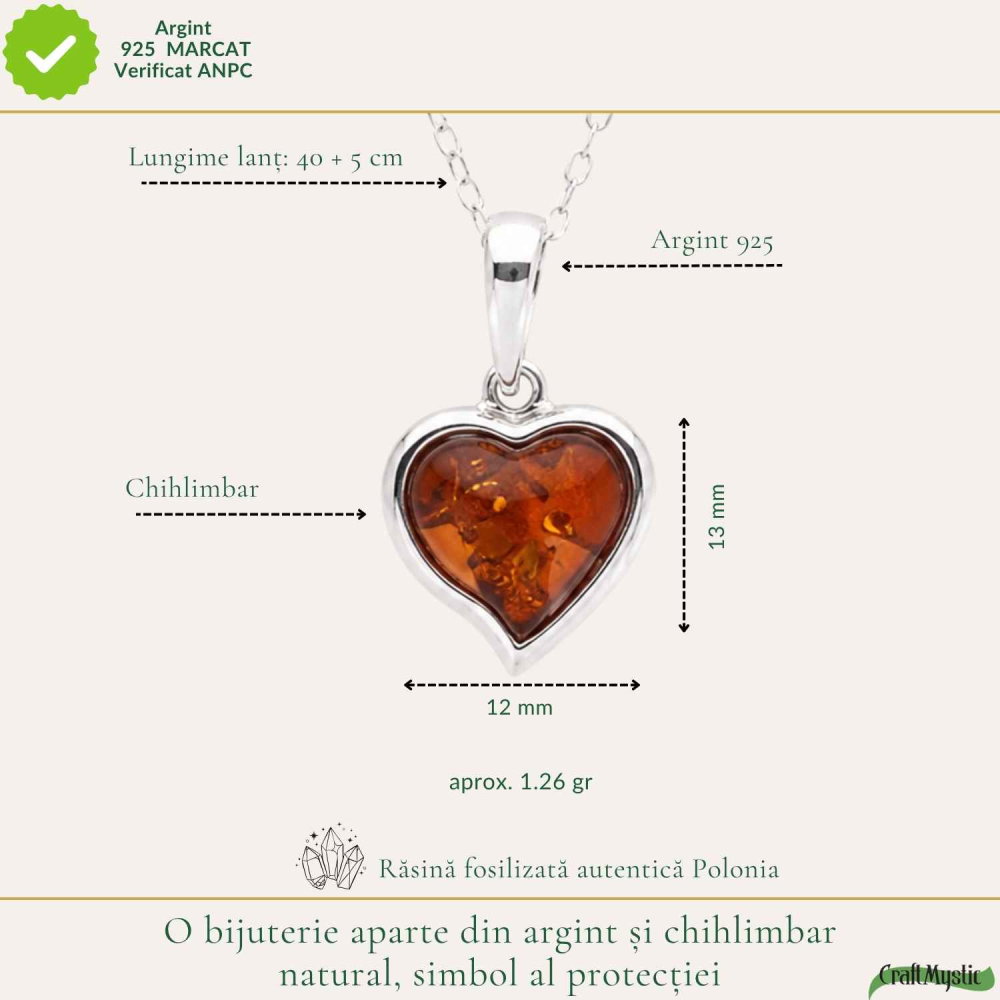Colier Argint 925 cu Chihlimbar Inima – Iubire si Energie Pozitiva [4]
