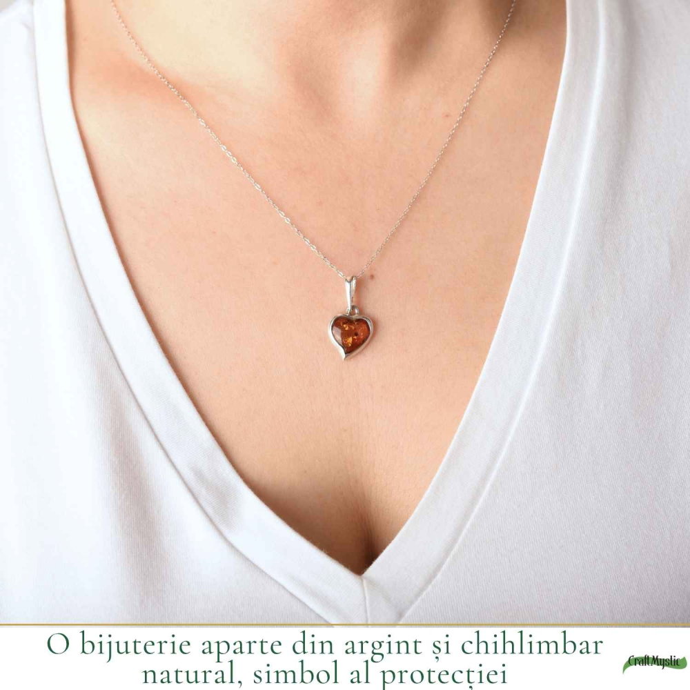Colier Argint 925 cu Chihlimbar Inima – Iubire si Energie Pozitiva [2]