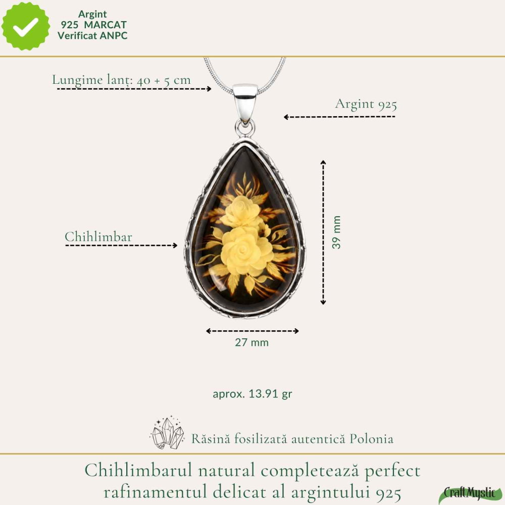 Colier Argint 925 cu Chihlimbar Verde Natural Lacrima – Energie si Eleganta [4]