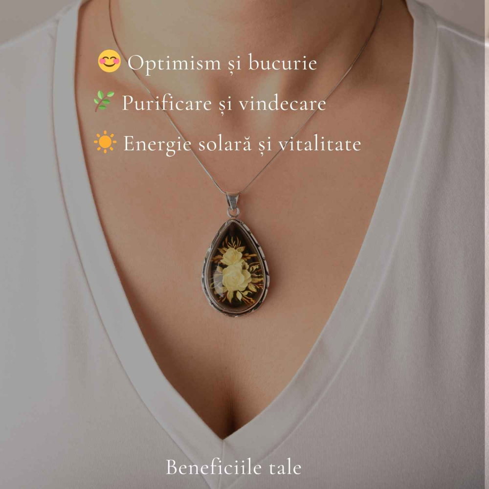 Colier Argint 925 cu Chihlimbar Verde Natural Lacrima – Energie si Eleganta [3]