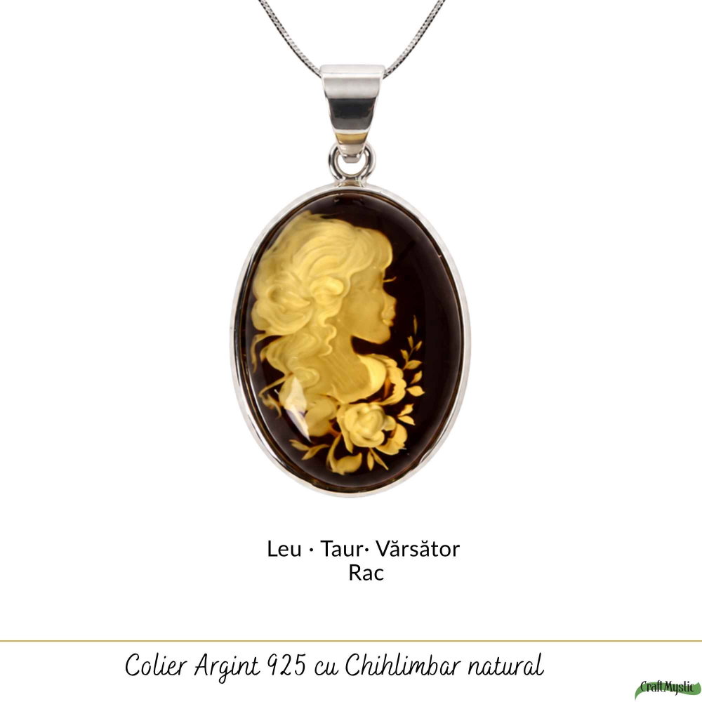 Colier Argint 925 cu Chihlimbar Verde Camee Feminina – Eleganta si Feminitate [5]