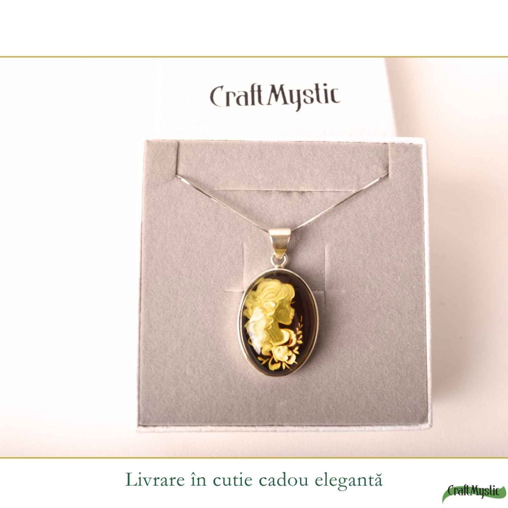 Colier Argint 925 cu Chihlimbar Verde Camee Feminina – Eleganta si Feminitate [6]