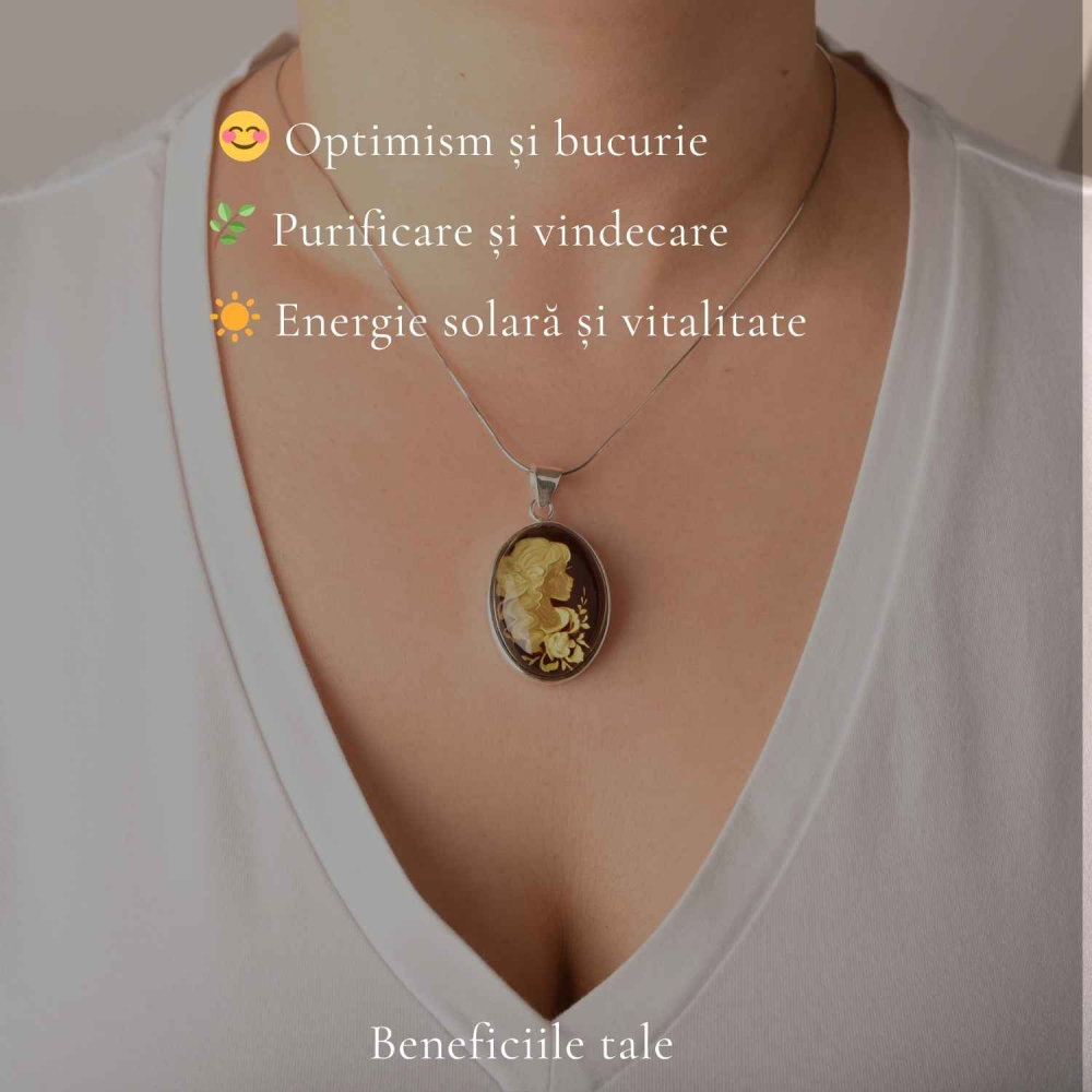 Colier Argint 925 cu Chihlimbar Verde Camee Feminina – Eleganta si Feminitate [3]