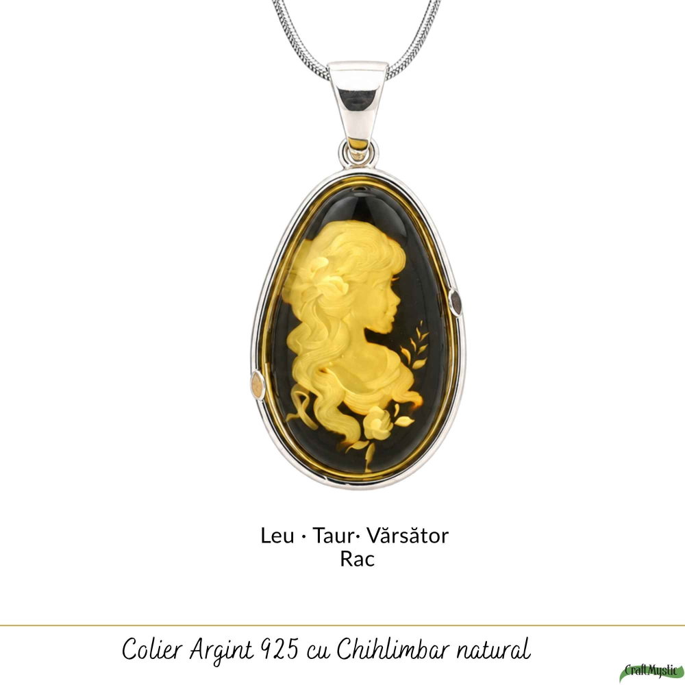 Colier Argint 925 cu Chihlimbar Verde Lacrima Camee Feminina – Eleganțta si Rafinat [5]