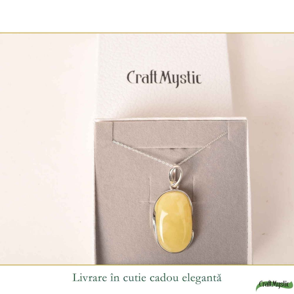 Colier Argint 925 cu Chihlimbar Galben Natural Oval – Energie Solara si Vitalitate [6]