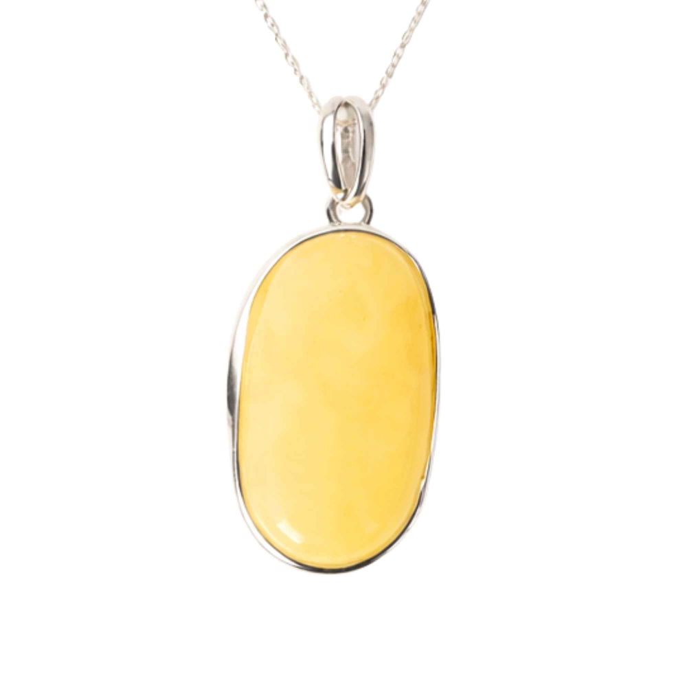 Colier Argint 925 cu Chihlimbar Galben Natural Oval – Energie Solara si Vitalitate [1]