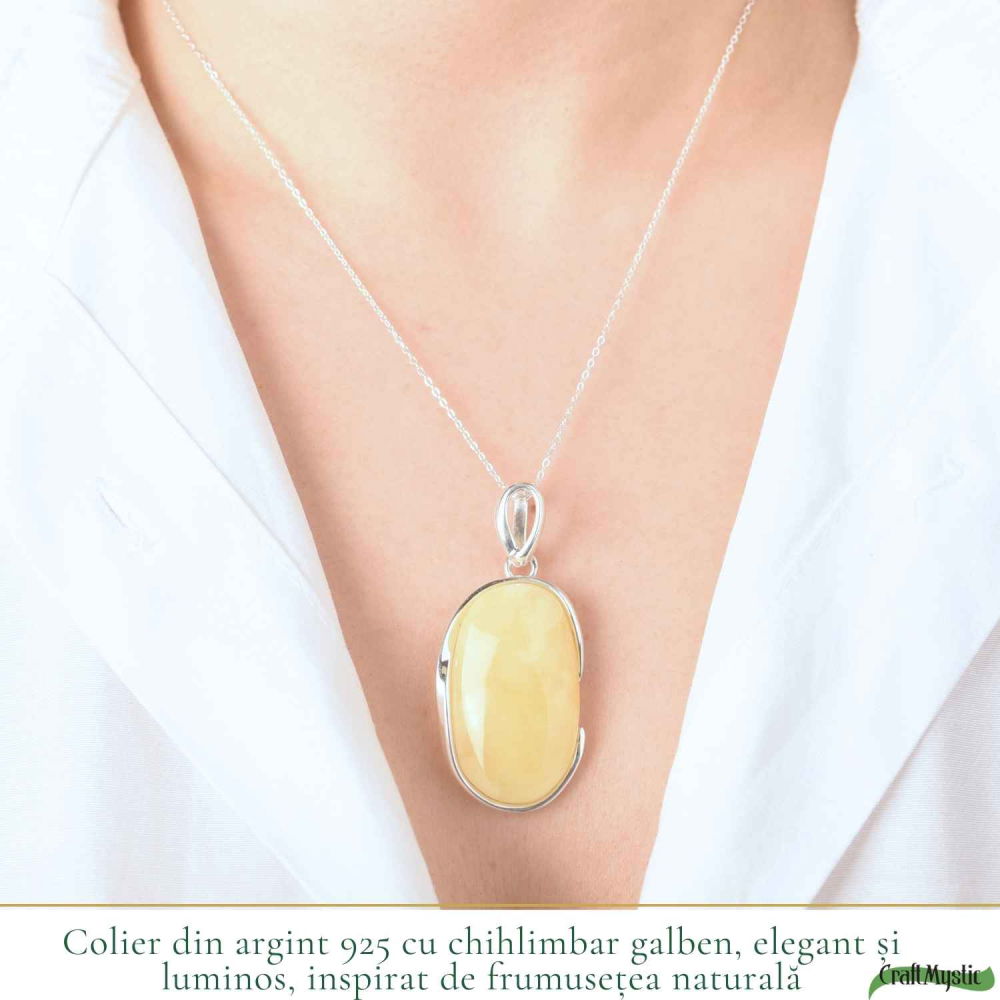 Colier Argint 925 cu Chihlimbar Galben Natural Oval – Energie Solara si Vitalitate [2]