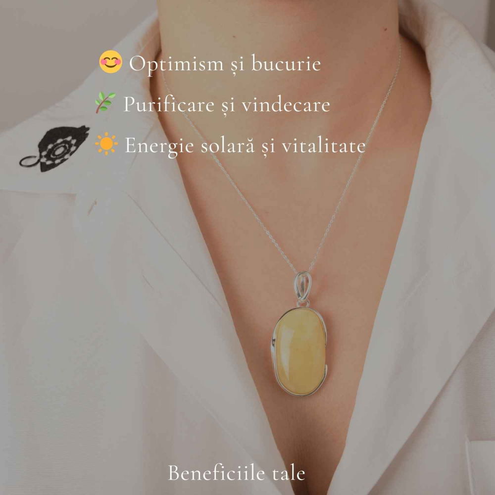 Colier Argint 925 cu Chihlimbar Galben Natural Oval – Energie Solara si Vitalitate [3]