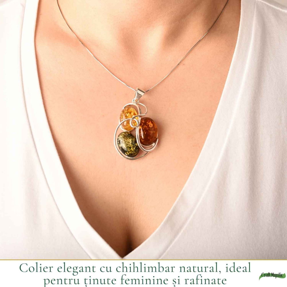 Colier Argint 925 cu Chihlimbar in 3 Culori Floare – Energie si Feminitate [2]