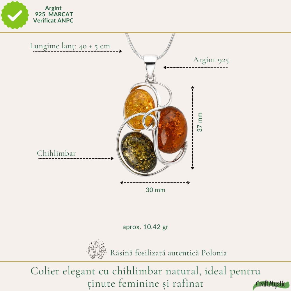 Colier Argint 925 cu Chihlimbar in 3 Culori Floare – Energie si Feminitate [4]