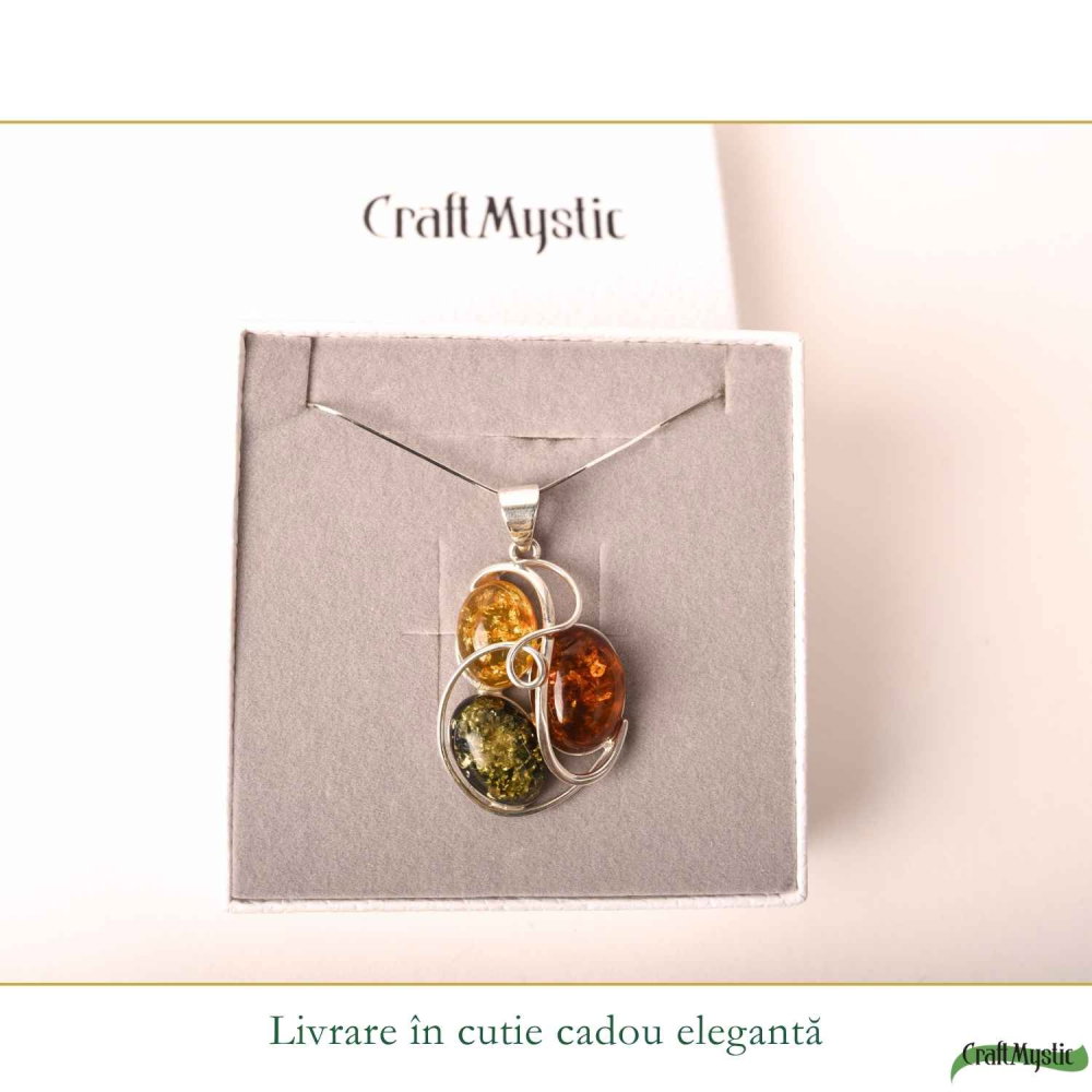 Colier Argint 925 cu Chihlimbar in 3 Culori Floare – Energie si Feminitate [6]