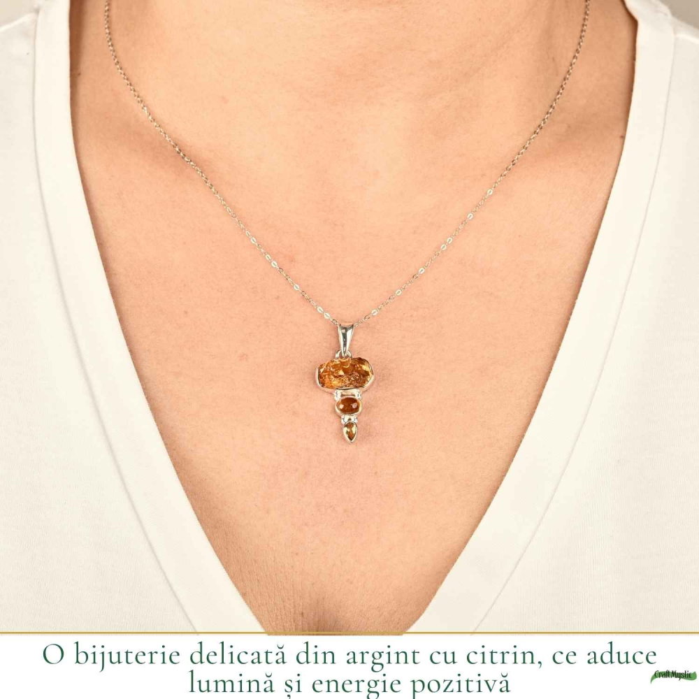 Colier Argint 925 cu Triplu Citrin – Energie, Abundenta si Lumina Interioara [2]