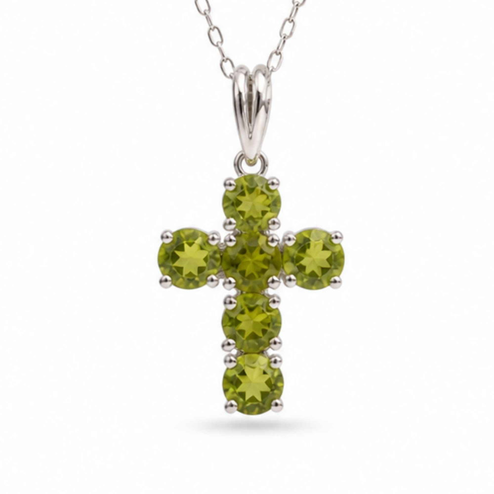 Colier Argint 925 cu Peridot Cruce – Echilibru si Energie Pozitiva [1]