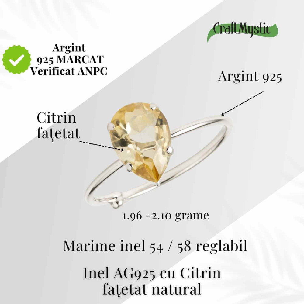 Inel din argint 925 cu citrin fatetat, simbol al claritatii si optimismului interior [4]