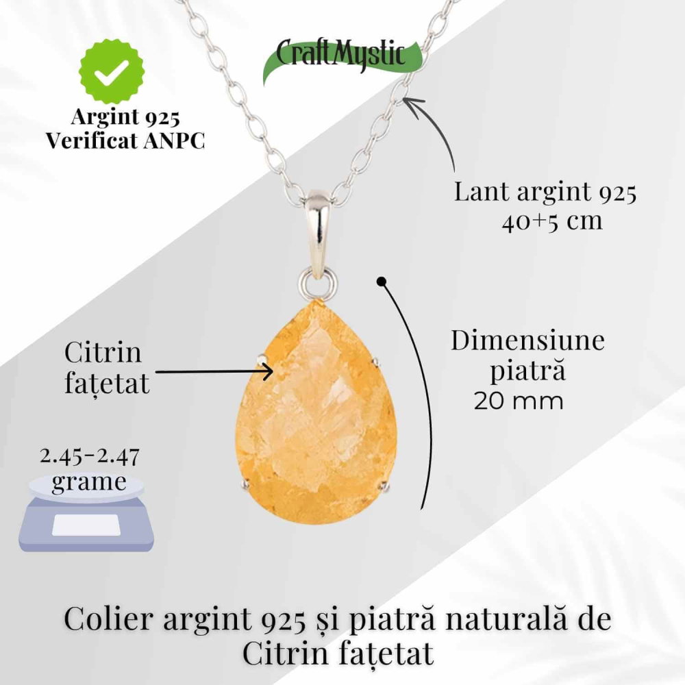Colier Argint 925 cu Citrin Lacrima – Lumina, Prosperitate si Energie Pozitiva [4]