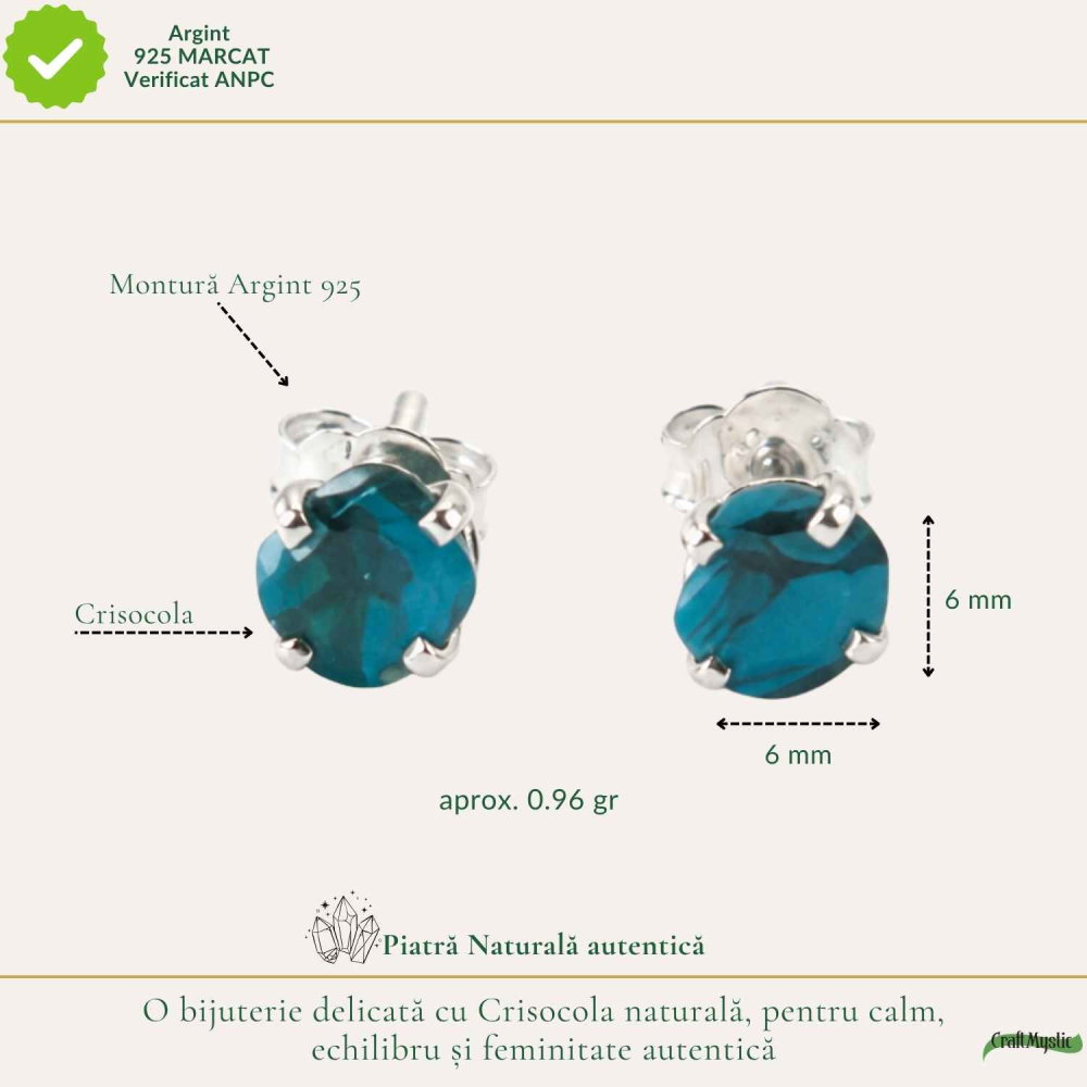 Cercei Argint 925 cu Crisocola Brut Natural – Calm si Feminitate Autentica [4]