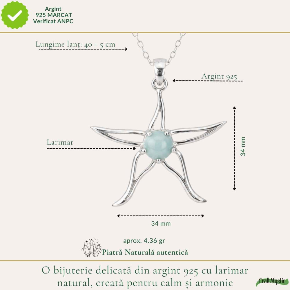 Colier Argint 925 cu Larimar Stea de Mare – Calm si Energie Feminina [4]