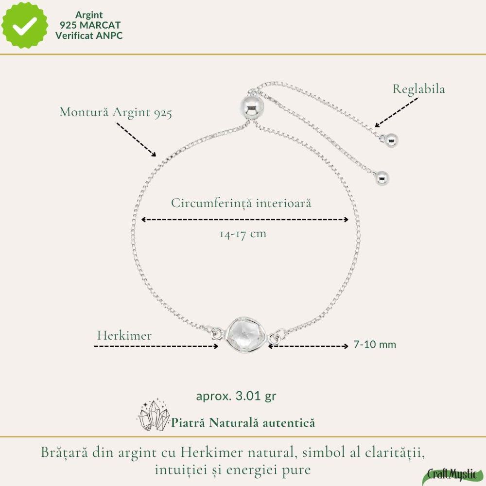 Bratara Argint 925 cu Herkimer Natural Neuniform – Claritate si Intuitie Autentica [4]