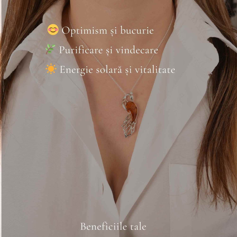 Colier argint 925 cu paun si chihlimbar natural – Energie solara si protectie [3]