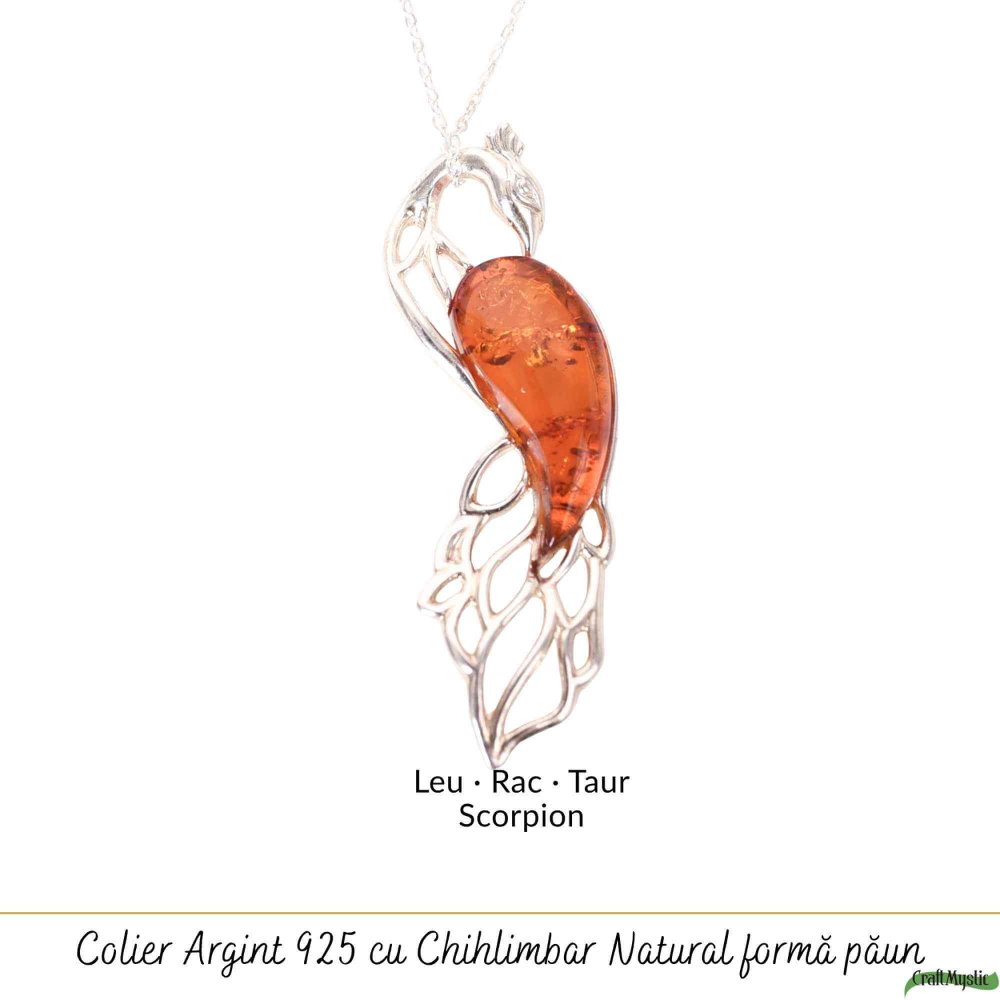 Colier argint 925 cu paun si chihlimbar natural – Energie solara si protectie [5]