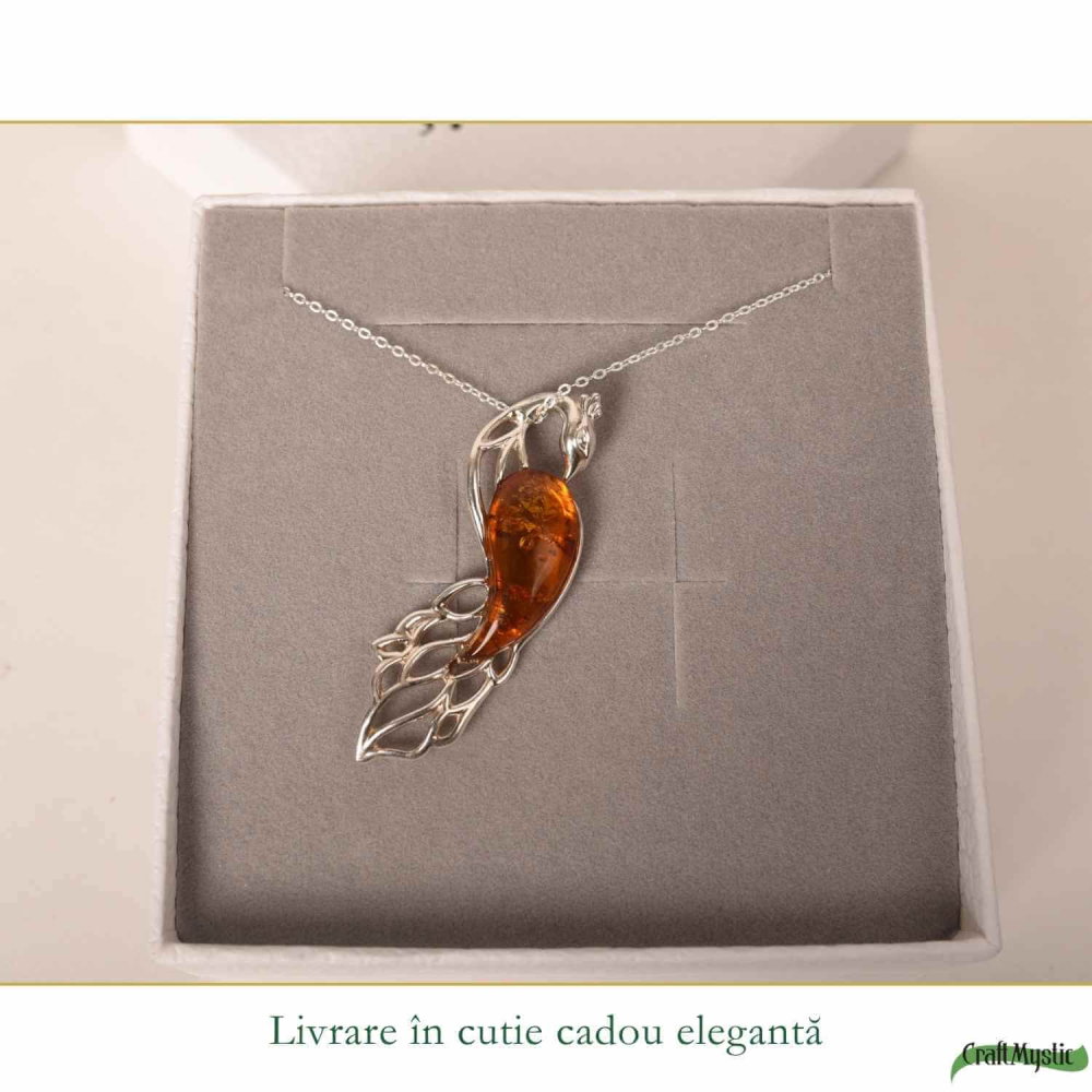 Colier argint 925 cu paun si chihlimbar natural – Energie solara si protectie [6]