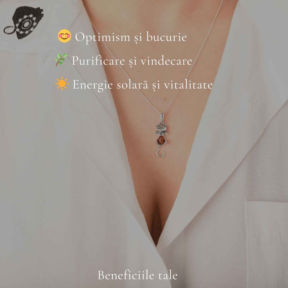 Colier Argint 925 Pisica cu Chihlimbar Natural – Protectie si Energie Calda [3]