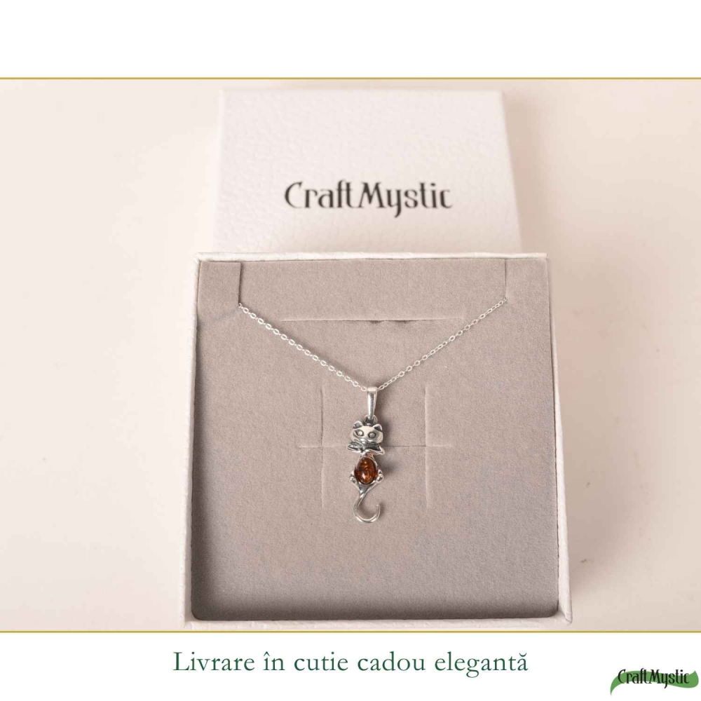 Colier Argint 925 Pisica cu Chihlimbar Natural – Protectie si Energie Calda [6]