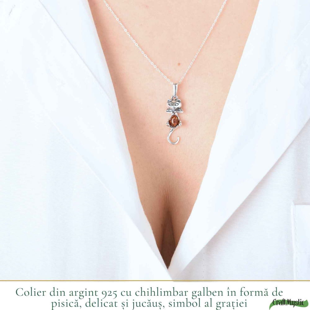 Colier Argint 925 Pisica cu Chihlimbar Natural – Protectie si Energie Calda [2]