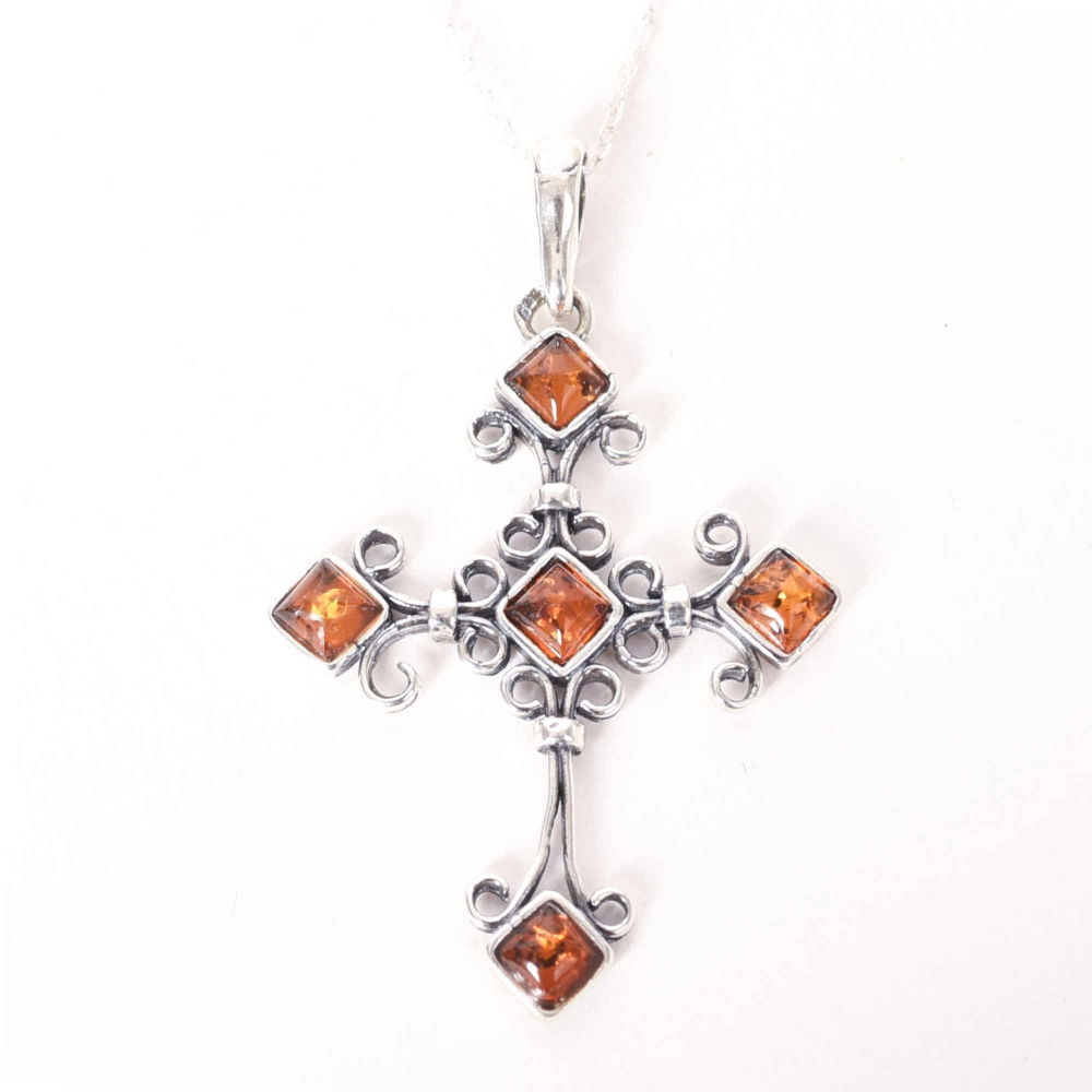 Colier argint 925 cu cruce romb si chihlimbar natural – Protectie si vitalitate [1]