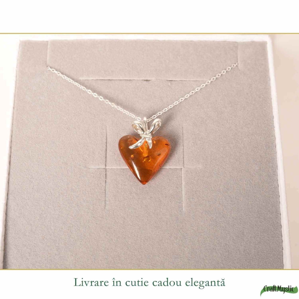 Colier argint 925 cu inima si chihlimbar natural – Energie solara si iubire [6]