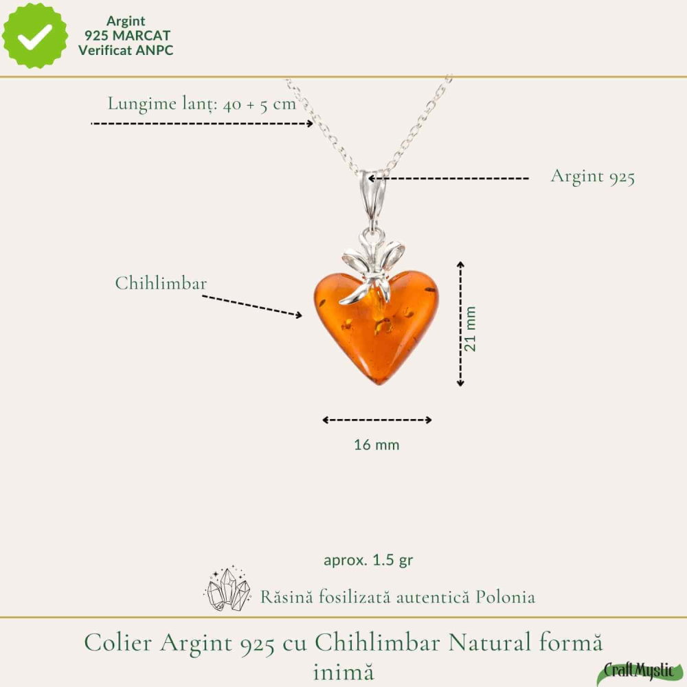 Colier argint 925 cu inima si chihlimbar natural – Energie solara si iubire [4]