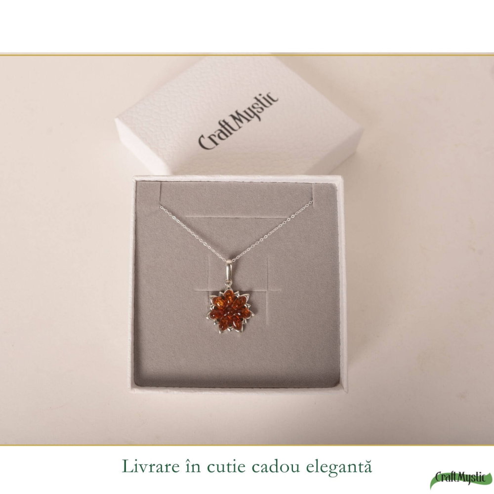 Colier argint 925 cu floare si chihlimbar natural – Energie solara si feminitate [6]