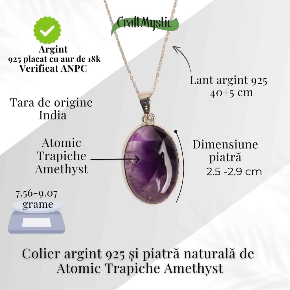 Colier argint 925 cu piatra naturala Atomic Trapiche Amethyst – Claritate si Protectie Spirituala [4]
