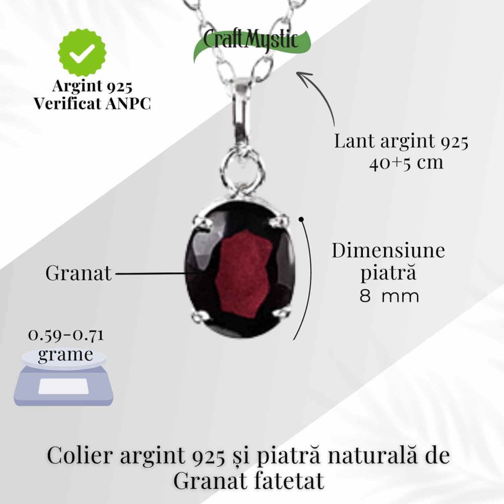 Colier Argint 925 cu Granat Oval fatetat– Pasiune, Curaj si Energie Interioara [4]