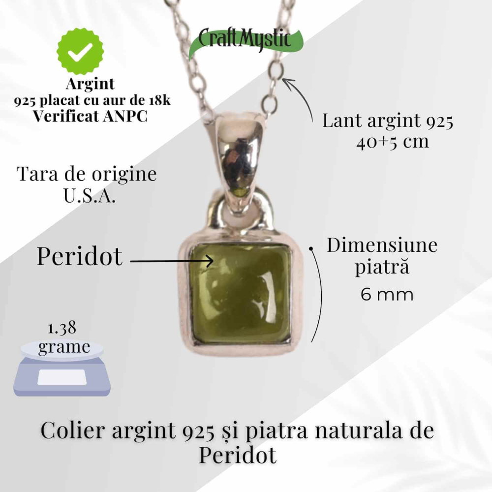 Colier Argint 925 cu Peridot Natural Patrat – Claritate, Energie si Renastere [4]